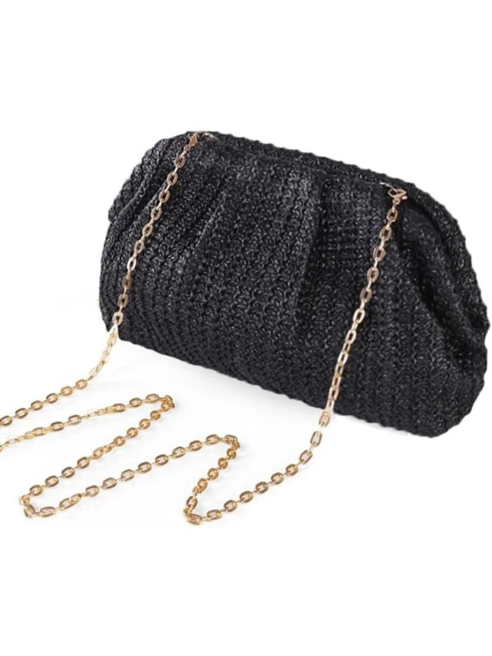 Women’s Black Straw Woven Clutch Purse Crossbody Evening Wedding Handbag